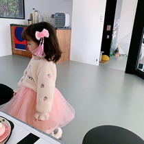 Fall in love with pussy girls princess dresses dress baby foreign air winter dress children yarn dress ferret mink plush strawberry even dress