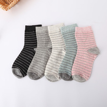 Japanese-style autumn and winter simple new product Tianzhu cotton striped socks womens mid-tube cotton socks couple mens sweat-absorbing business socks