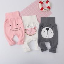 Spring and Autumn Men and women baby high waist can open crotch leggings outside wearing waist cotton 0-123 years old baby belly button