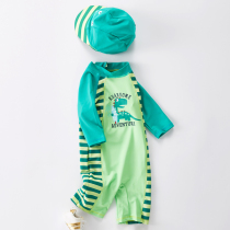 Boys swimsuit new cartoon dinosaur conjoined mid-sleeve flat corner sunscreen Baby Beach Childrens swimsuit hot spring vacation