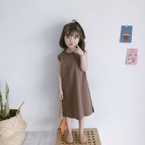 2021 summer Korean girl baby casual simple loose cotton foreign style long T-shirt dress