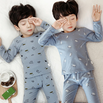 Boys autumn clothes autumn pants set pure cotton 2021 new autumn clothes in the big male baby spring and autumn pajamas underwear two-piece set