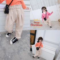 Girls plus velvet woolen pants 2020 new autumn and winter clothing pants childrens baby girl cotton padded warm trousers