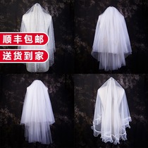 New double-layer short veil bride wedding certificate simple veil headdress super fairy forest net red photo veil white