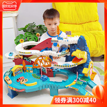 Childrens rail car toy electric train dinosaur Panshan road break big adventure car parking lot boy
