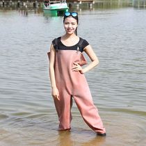 Rubber water pants one-piece tie-resistant waterproof clothing fishing diving lotus root clothing leather fork half-body wear-resistant waterproof clothing