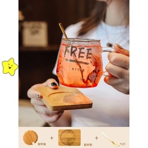 Cute personality glass with handle and spoon heat-resistant water cup female creative household breakfast tea cup ins net celebrity