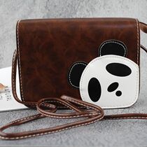 Panda shoulder bag flap bag shoulder bag female PU small square bag retro envelope bag imitation cowhide leather messenger bag small backpack