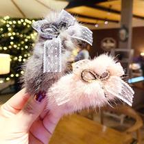 Korean version of bow hair spring clip top clip simple word clip hair clip headgear adult imitation mink hair rabbit hair