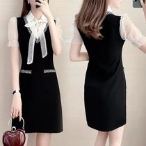 Tide card Big code Female dress 2021 Summer cover Belly Bow Tie Mesh Yarn small Aroma Fairy fat mm Liandress Girl