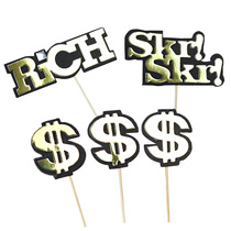 Dollar USD symbol $cake insert Rich Rich English Rich Cake Decoration Plug-in Bilayer Black Gold Insert