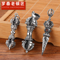 Luo Tai old silversmith retro Thai silver diamond pestle pendant necklace 925 silver male pendant fall Magic pestle personality amulet