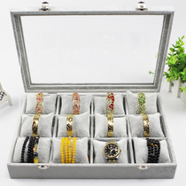 12 grid gray velvet pillow watch box bracelet display plate bracelet jewelry storage glass jewelry box