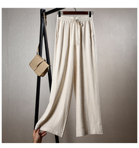 Linen wide leg pants womens summer thin casual pants Versatile loose cotton and hemp pants hanging high waist straight pants women