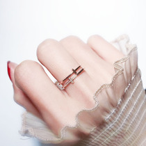Japanese and Korean personality trendsetter double cross diamond-set titanium steel plated 18K rose gold index finger ring girls do not fade