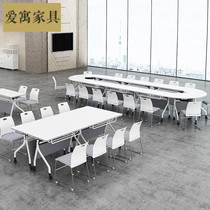 Training table and chair foldable bar table mobile desk folding table combination conference table splicing double-layer training table