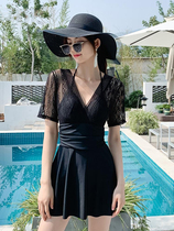 Swimsuit one-piece temperament fairy fan small chest gathered steel support belly swimsuit small fragrant wind hot spring swimsuit women