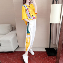 Hong Kong 2021 new summer sports and leisure suit womens loose thin Korean version of the fashion foreign style age reduction two-piece set