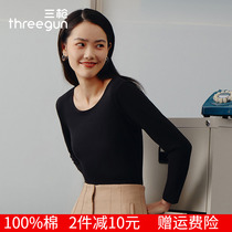 Three shots of undershirt lady Spring autumn new pure cotton round collar Long sleeves Autumn Clothes Women Style Warm Blouse 23950