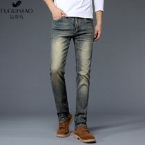 Fugui Bird Retro Jeans Mens Slim Straight Korean Wash Nostalgic Tide Brand Casual Youth Stretch Long Pants