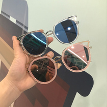 2018 New Net red sunglasses female tide retro temperament sun glasses big face round face personality Korean cat ears glasses