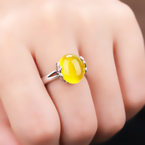S925 pure silver ring empty toDIY inlaid green pine stone honey wax amber opening pure silver ring Toginto women 9 * 12