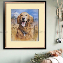 New printed DMC cotton thread cross embroidered kit full embroidered living room bedroom name painting animal dog gold hunting dog