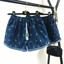 Pro-Spring and Autumn Jeans Women Tightness printed shorts casual pants High waist turnover Tide Beating Underpants