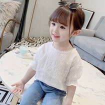 Girls foreign style short sleeve 2021 summer new Korean version of female baby hollow cotton shirt Children Fashion half sleeve tide