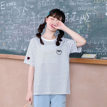 High School students summer suit female junior high school students stripes college style leisure sports girl short sleeve t-shirt two-piece set
