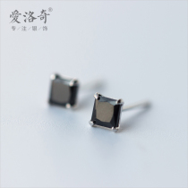 Love Rocky s925 silver stud earrings for men and women simple temperament black diamond geometric square personality student ear jewelry