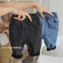 Baby velvet jeans Korean baby childrens clothing autumn and winter new mens and womens childrens casual radish pants