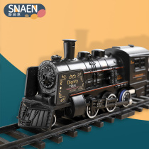 Simulation vintage steam train model parking lot childrens electric small train set track high speed rail toy boy