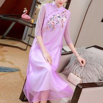 Cheongsam modified version dress 2020 new summer Chinese style tea suit fairy Air loose literary retro long skirt