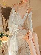 Night dress with chest pad suspender sexy pajamas female summer ice silk thin long two-piece suit 2020 new