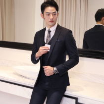 Suit Set Mens Three Piece Korean Slim Business Leisure Professional Stripe Suit Bridegroom Wedding Dress Men