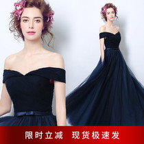 Angel Married Temperament Dark Blue Banquet annual Meeting Stage Performance Host Wedding Evening Dress 3310