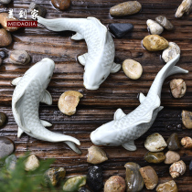 Beauty Home Ru Kiln Tea Pamper Boutique Swing Piece Three Fish Newspaper Gigi Grand number Tea pan Tea player Residence Ceramic Decoration Pendulum