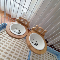 Bamboo and wood frame fixed neck protection PET ceramic bowl Cat bowl Dog bowl Water bowl Dog food bowl Hanging pet bowl