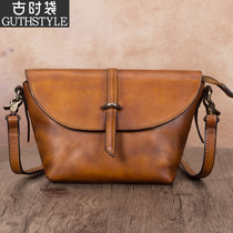 Retro Small Bag Baotou Layer Cow Leather Genuine Leather Girl Bag Inclined Satchel Bag Woman Single Shoulder Bag Woman Handbag Small Bag 2021 New