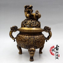 Antique Miscellaneous antique bronze brass brave lion double-eared incense burner Pan incense burner Pan incense burner Pan incense burner