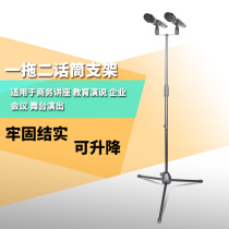 Double-head clip microphone floor stand Stage speech recording Conference press conference One-to-two microphone tripod
