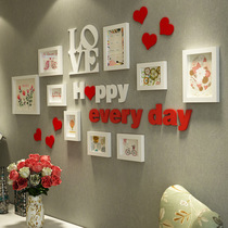 Photo frame solid wood combination corridor photo perforated Photo Wall living room decoration free background hanging wall dining room sofa can be changed