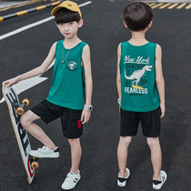 Childrens clothing boys summer sleeveless vest shorts sports handsome foreign style two-piece suit 2021 new big boy boy