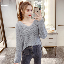 Knitwear spring new female thin hollow pullover loose 2020 early spring art interior long sleeve base shirt