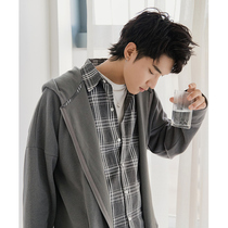 Sicilian mens fast delivery ~ cardigan jacket loose plaid stitching fake two sweaters