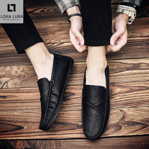 Bean shoes mens trend Korean summer leather 2021 New retro casual versatile one pedal lazy shoes