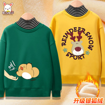 Boys add velvet to the bottom shirt children keep warm autumn clothes long sleeves t-shirts thicker children's clothing