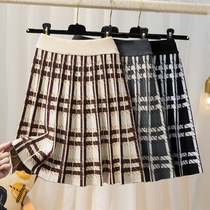 Knitted skirt womens 2021 autumn and winter New Plaid a pleated skirt high waist Joker college style skirt winter skirt