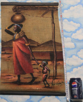 Handmade African overseas fun collection linen painting mother and child